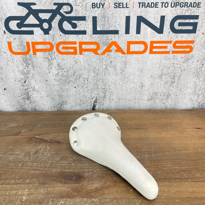 Velo White Riveted Vintage-Style 7x7mm Alloy Rails Road Bike Saddle 150mm