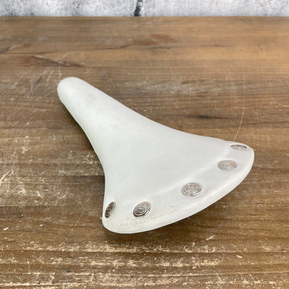 Velo White Riveted Vintage-Style 7x7mm Alloy Rails Road Bike Saddle 150mm