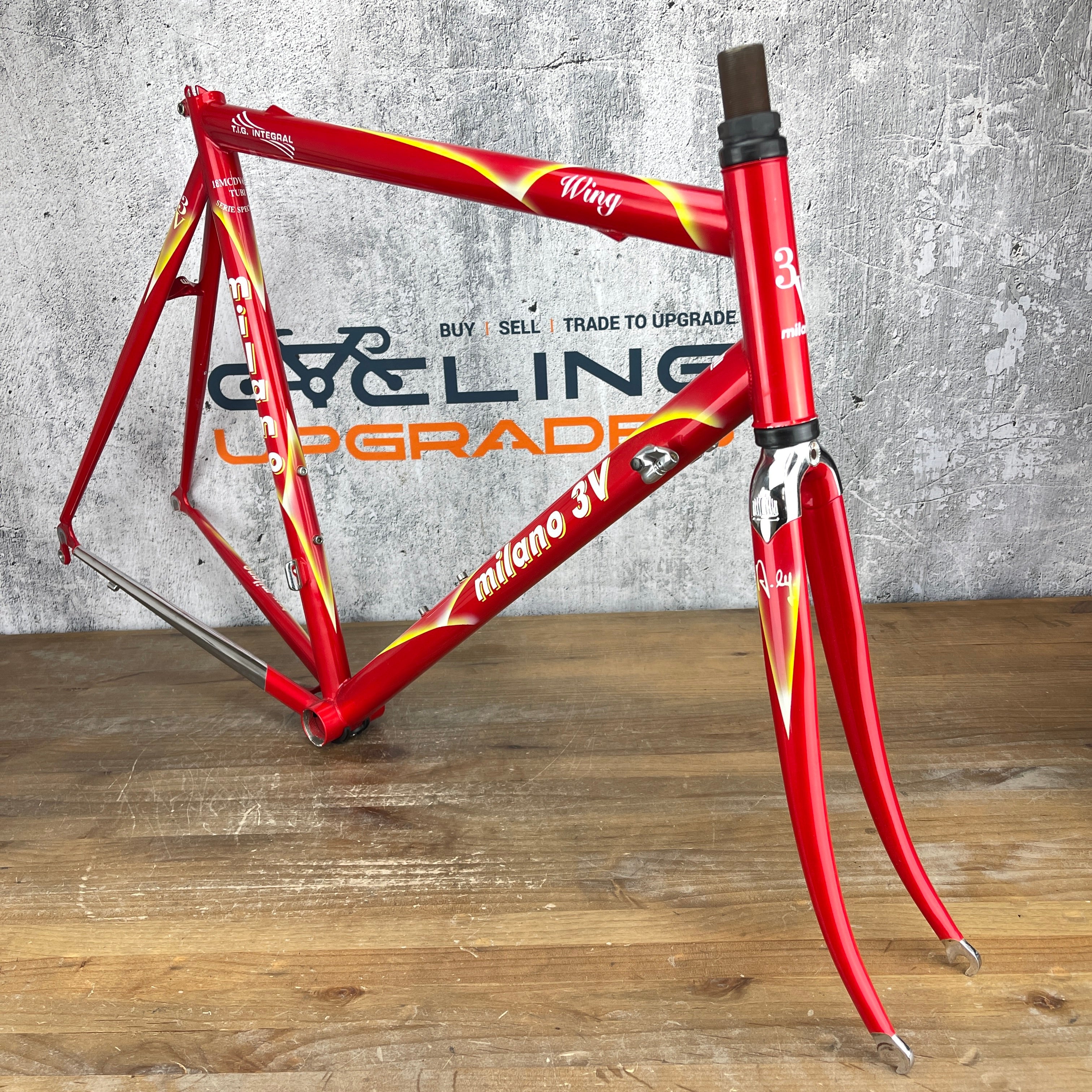 New Milano 3V Wing TIG Red 55cm Rim Brake Steel Road Bike Frameset 70 CyclingUpgrades
